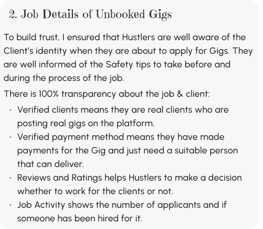 2. Job Details of Unbooked Gigs — design description